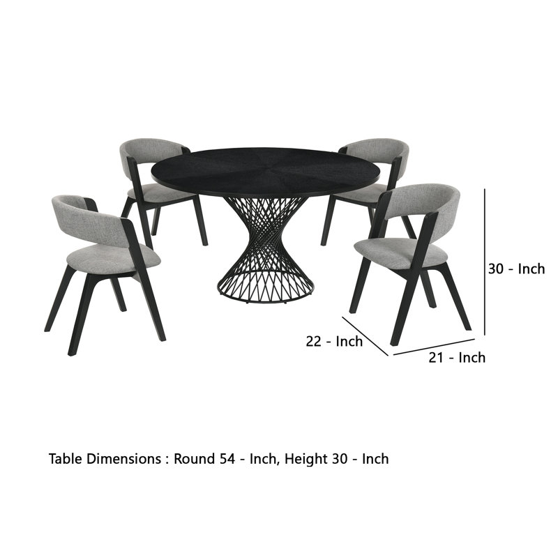 Ensemble de salle à manger en bois massif pour 4 personnes Karline, Noir, Noir
