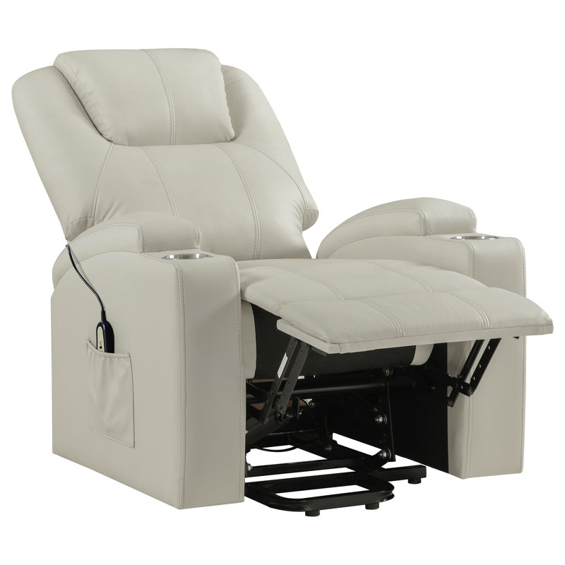 Armstrong Upholstered Power Lift Massage Recliner Ivory, Ivory