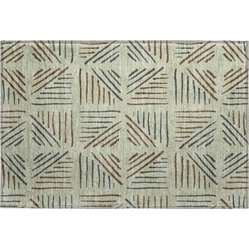 Premium Machine Washable Mayfield AMF2413 Geometric Rug, 1'8" x 2'6", Celery