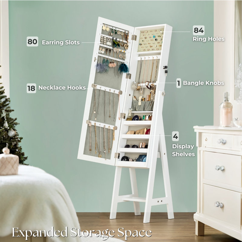 Armoire à bijoux murale avec miroir, Blanc