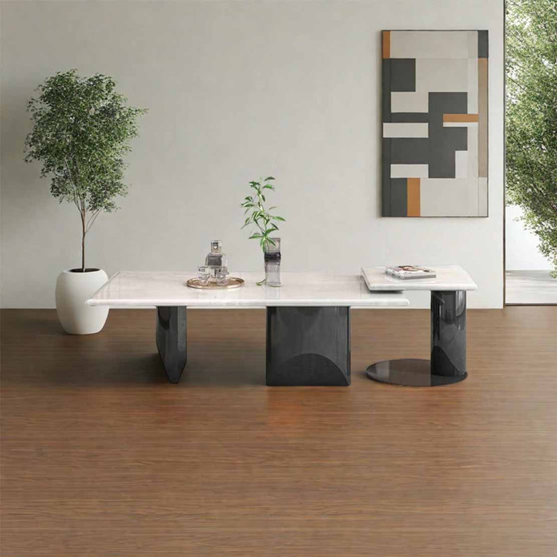 Table basse rectangulaire en marbre clair, H 15,4 po x L 51,2 po x l 31,5 po, Blanc