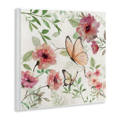 «Butterflies over Wild Cottage Flowers», plaque murale par Nan