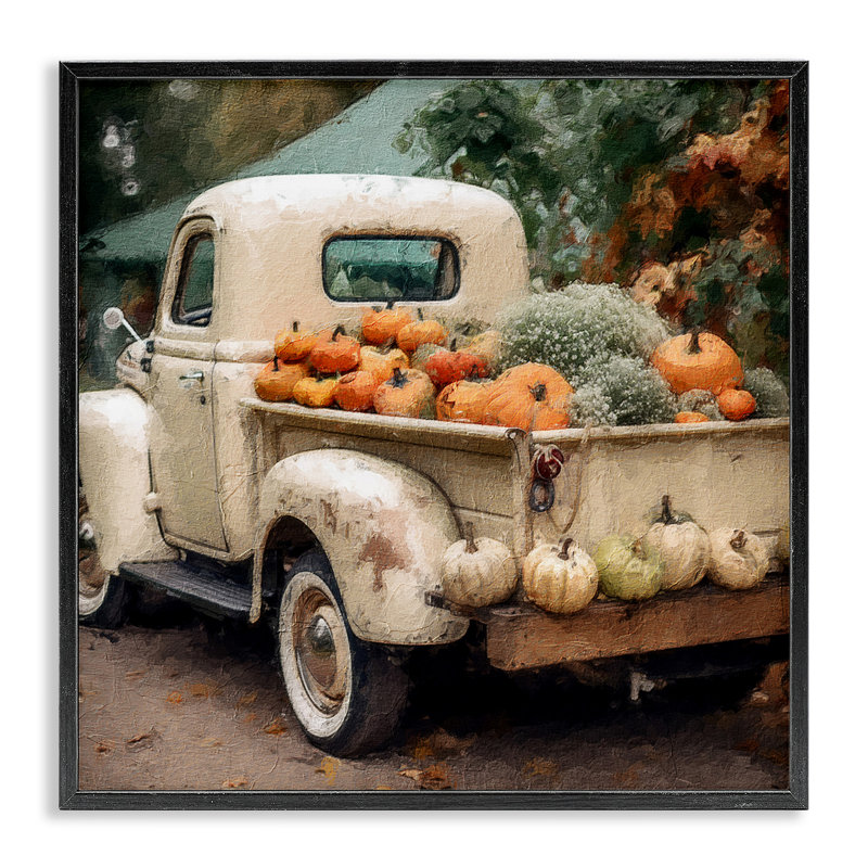 Camion citrouille et gourde par Riley B, H 24 po x l 24 po x P 1,5 po, Giclée encadrée noir minuit