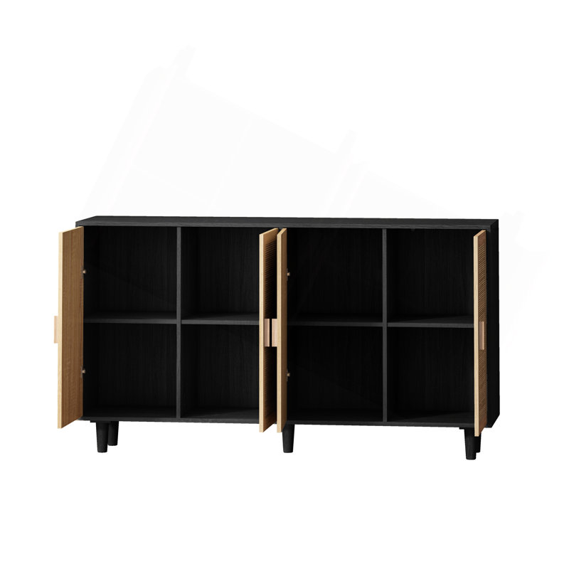 Armoire de rangement élégante et fonctionnelle en rotin à 4 portes 62,20 po, pour la chambre à coucher, le salon, le bureau, facile à assembler