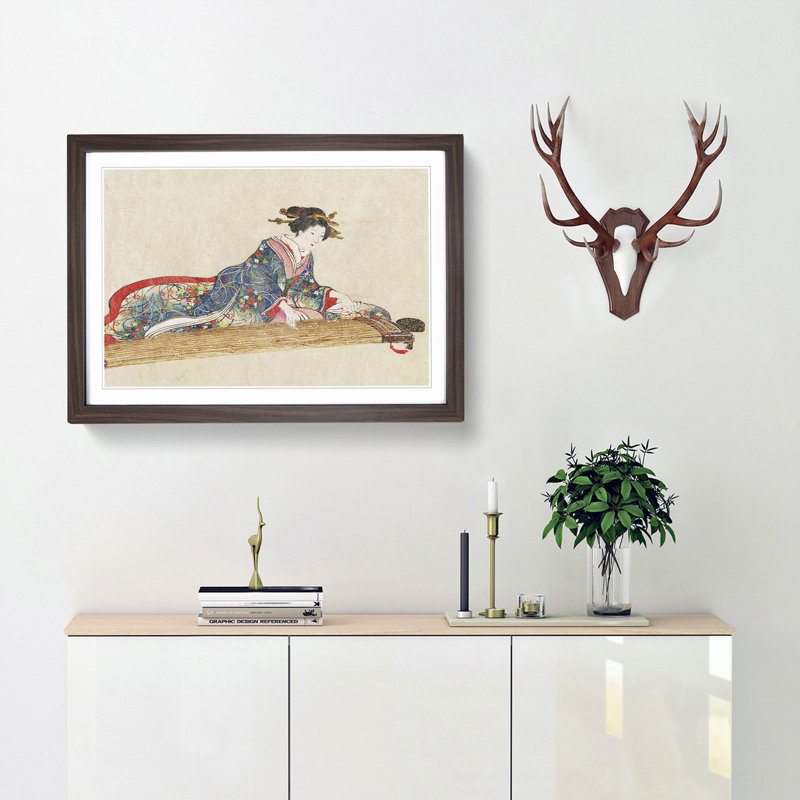 Lady Playing the Koto - Picture Frame Art Print, 36cm H x 48cm W x 2cm D, Walnut Framed