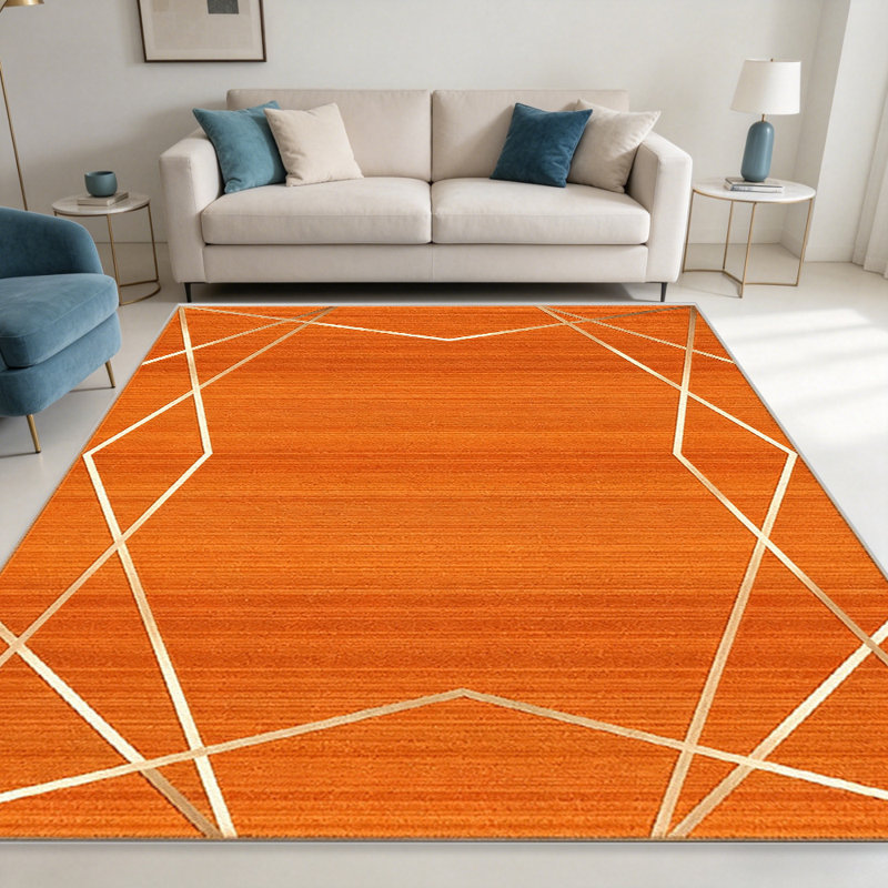 Orange Gold Geometric Line carpet-easy to clean, machine-washable, soft and comfortable; suitable for door mats, kitchens, living rooms, bedrooms, corridors, and laundry areas. Easy to clean, durable carpet for home decoration.