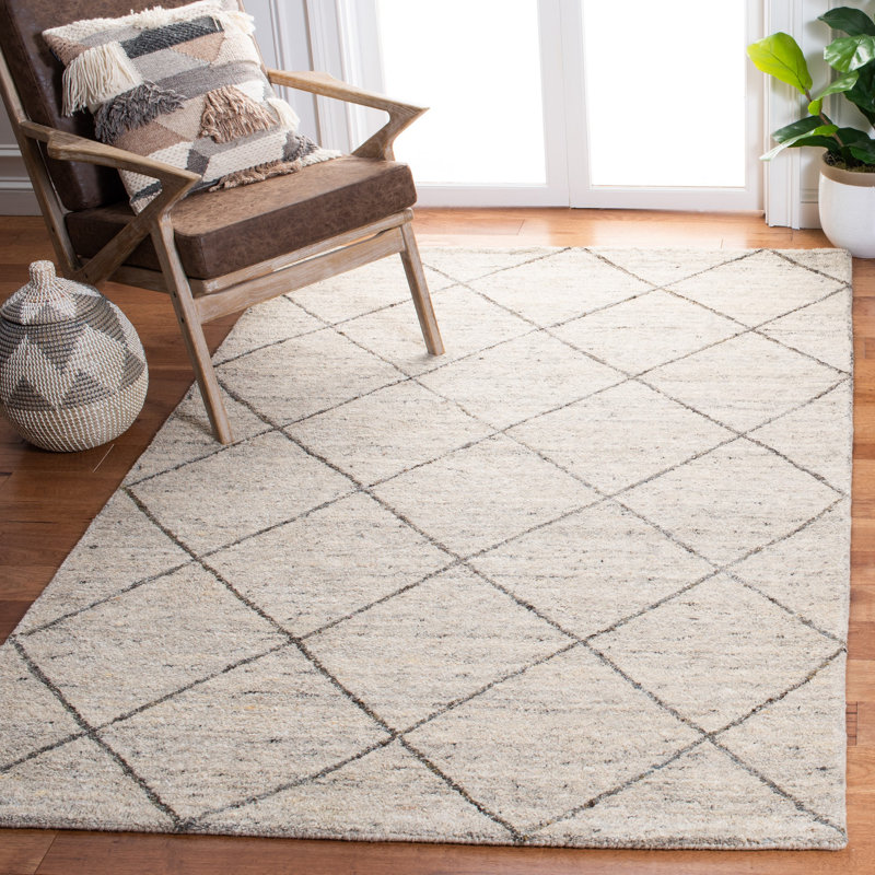 Tapis ivoire en laine touffeté à la main Moniz, Rectangle 9 pi x 12 pi