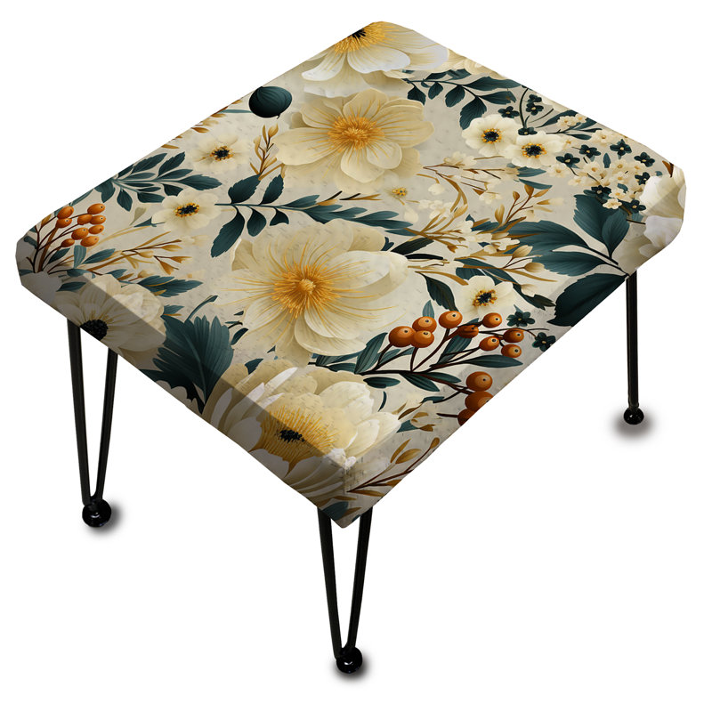 Ivoire Boho Chic Floral Motif I - Repose-pieds rectangulaire floral