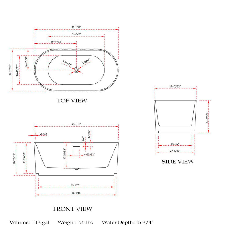 Charisma 59'' White Acrylic Freestanding Oval Bathtub