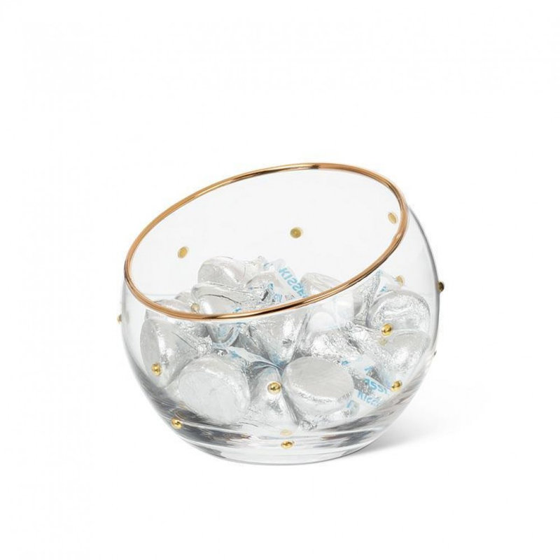 Small Angled Bowl With Dots, 3" H x 3.5" W x 3.5" D