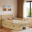 Lit plateforme en bois avec garde-corps et 2 tiroirs de rangement-323029540