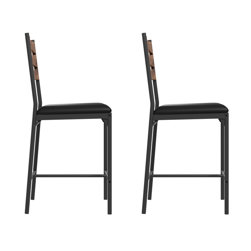 Bar Stools, Wooden Barstools, Faux Leather Upholstered Bar Chair, 2, Brown