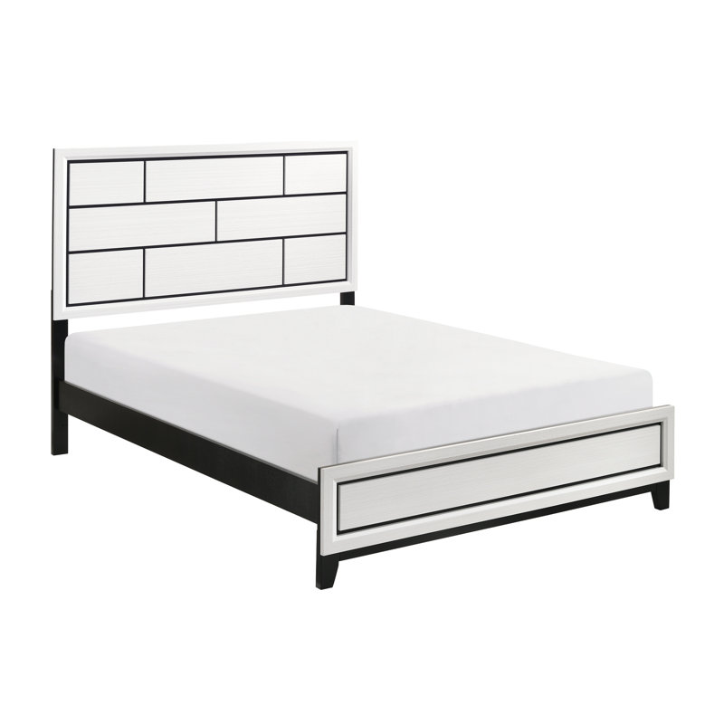 Mobilier de chambre à coucher moderne moderne en bois blanc avec lit double et finition noire, Lit double, Blanc