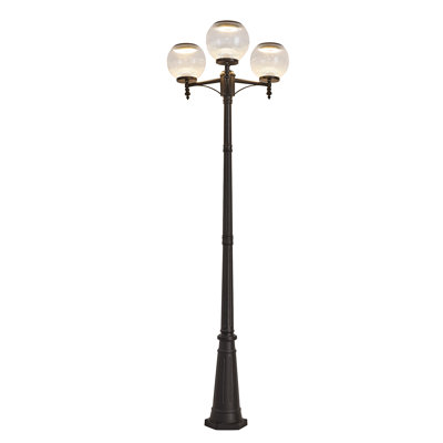 Solar-Powered Outdoor Lamp Post with Dusk to Dawn Sensor, 3-Light Roman Street Lamp