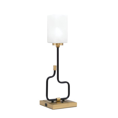 Amarmula Accent Lamp, With USB Ports, Matte Black & New Aged Brass Finish, 3.5" Square White Marble Glass