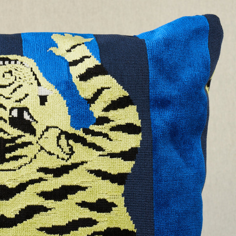 Jokhang Tiger Velvet Pillow, Blue