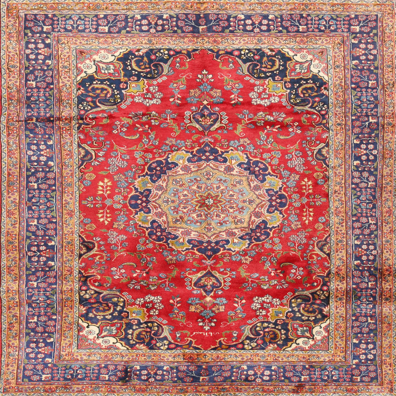 Tapis traditionnel mehroon/noir/crème, Carré 5 pi