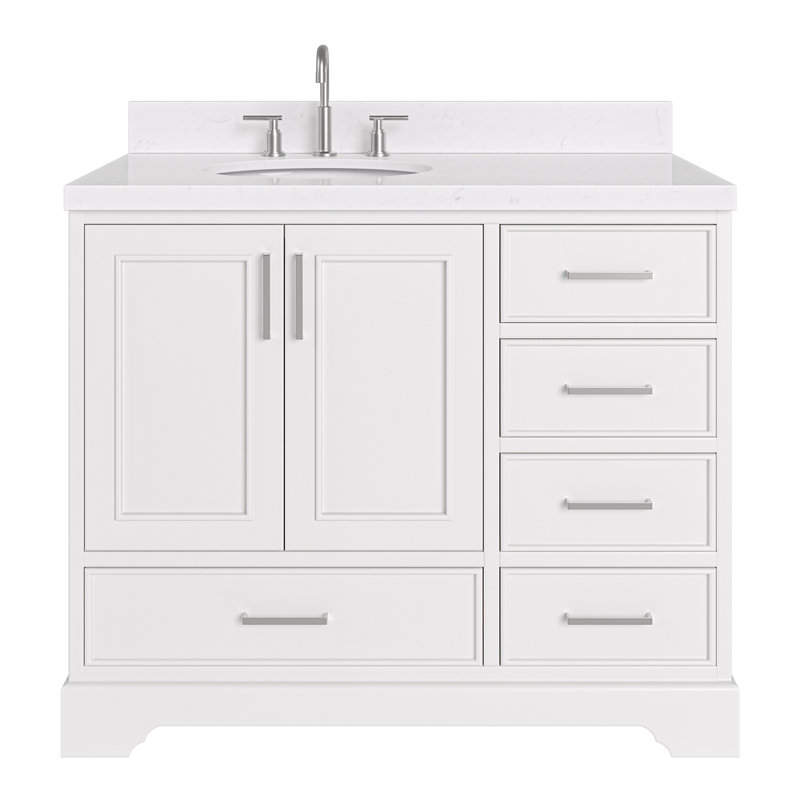 42.25'' Single Bathroom Vanity with Carrara Quartz Top, White