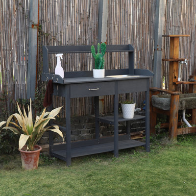 Ailani Fir Wood Potting Bench with Stainless Sink and Drawer