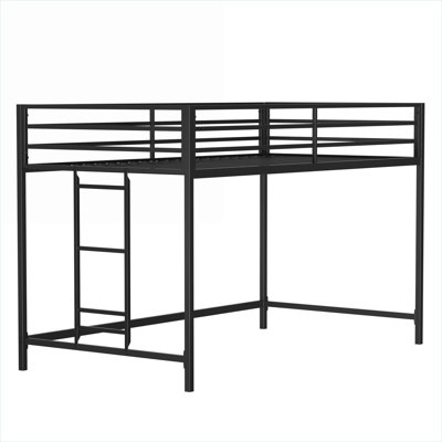 Space Saving Twin Platform Loft Bed, Classic Black Metal Frame, With Easy-Climb Ladder and Guardrails for Kids Bedroom