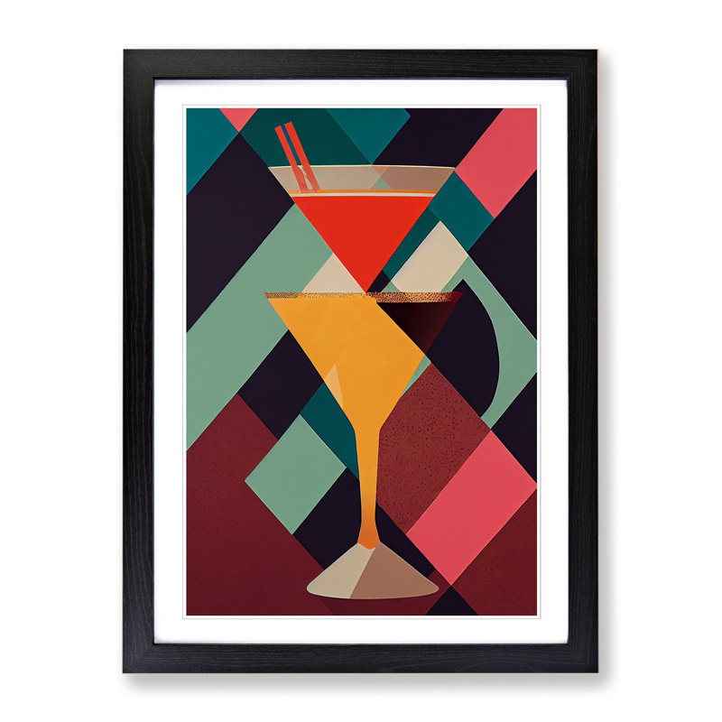 Retro Cocktail - Single Picture Frame Print, 64cm H x 46cm W x 2cm D, Oak