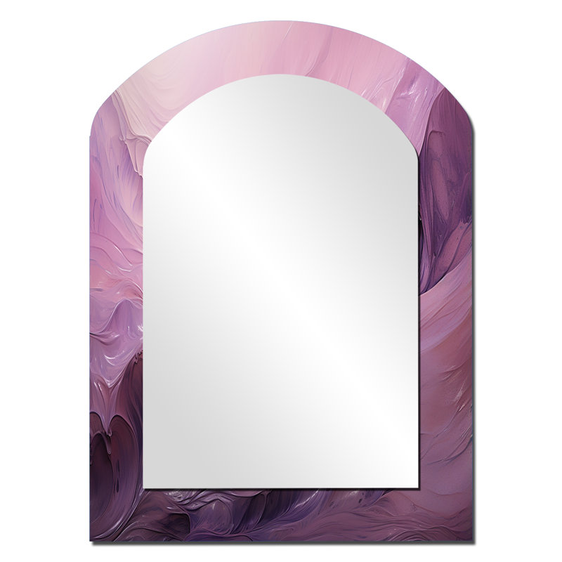 Tuba Terrain Mountainous Mauve VI - Liquid Ink Asymmetrical Large Mirror, Modern Arch Decorative Wall Mirror, Printed Metal Art