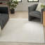 Tapis rectangulaire géométrique tissé à la machine en polyester crème / ivoire-1736170095