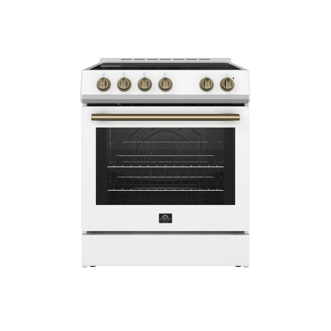 Leonardo Espresso 30-inch Slide-In Electric Range in Stainless-Steel, Black or White, 4 Elements, 7,100 Watts, 5.0 cu.ft. Oven with Convection Fan Forno 