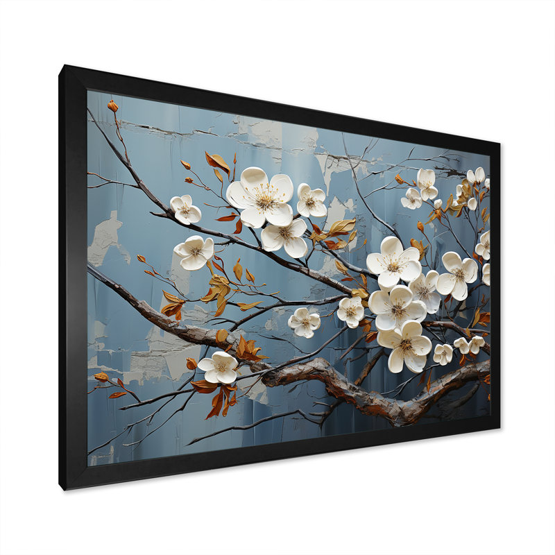 Cornouiller blanc qui fleurit tranquillité VI sur toile, H 12 po x l 20 po x P 1 po, Cadre d'angle fermé noir