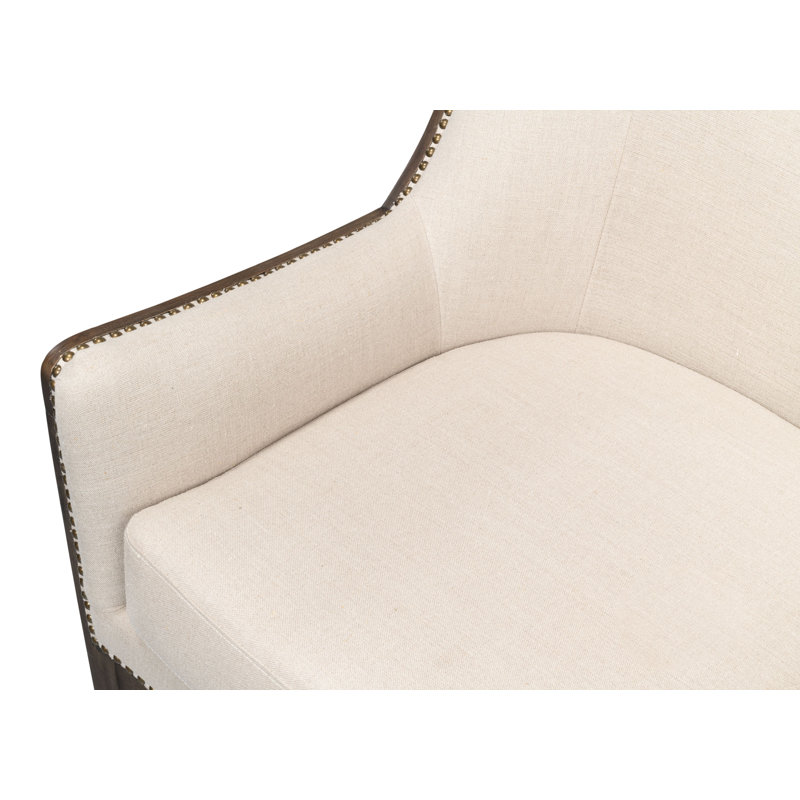 Beige Linen Wingback Chair with Solid Wood Frame