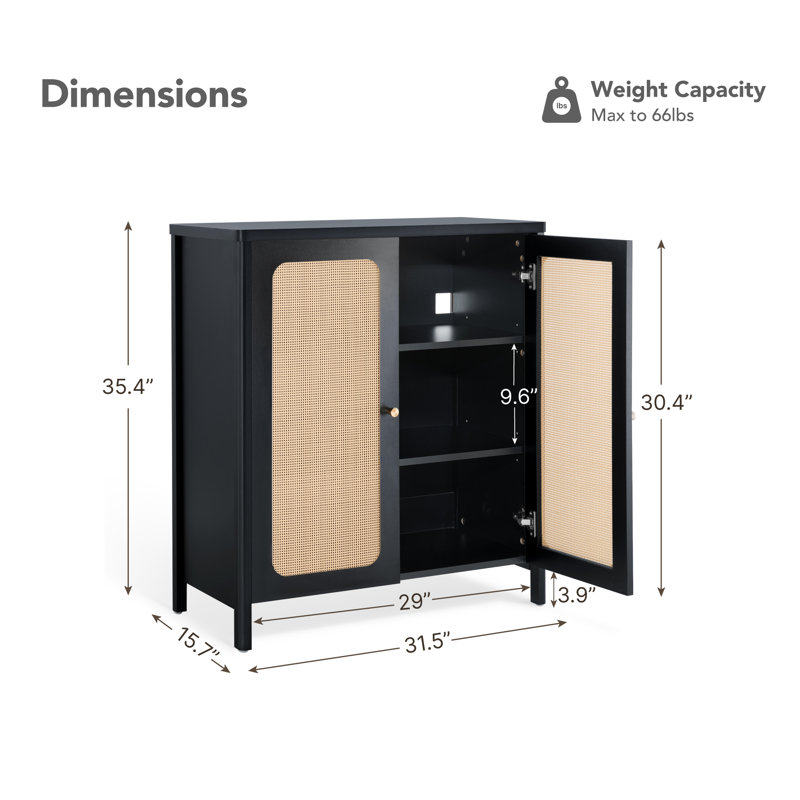 Buffet moderne l 63 po avec portes en rotin et tablettes réglables (ensemble de 2), Black