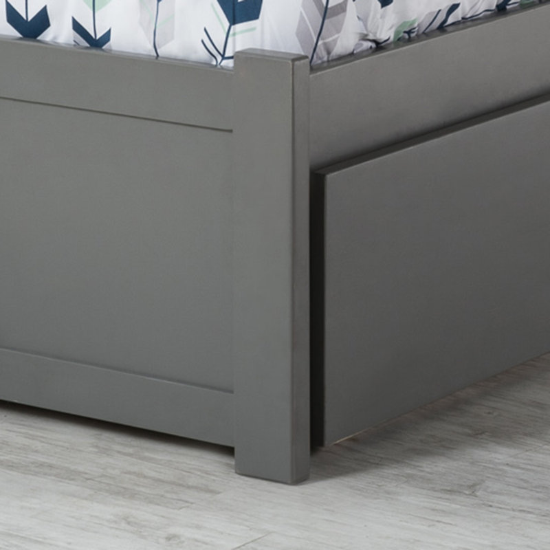 Lit plateforme en bois massif avec pied de lit et tiroirs de rangement Daurice, Simple TG, Gris