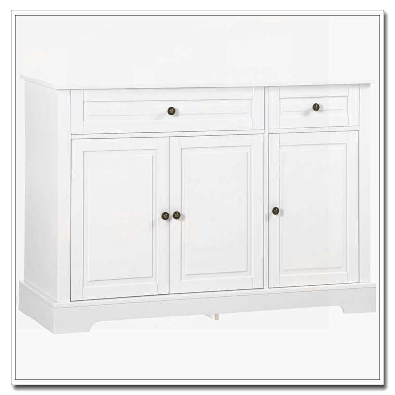 Armoire décorative avec 2 tiroirs et tablettes réglables, Blanc