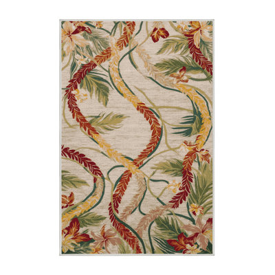 Washable Flowing Leis Hawaiian Area Rug