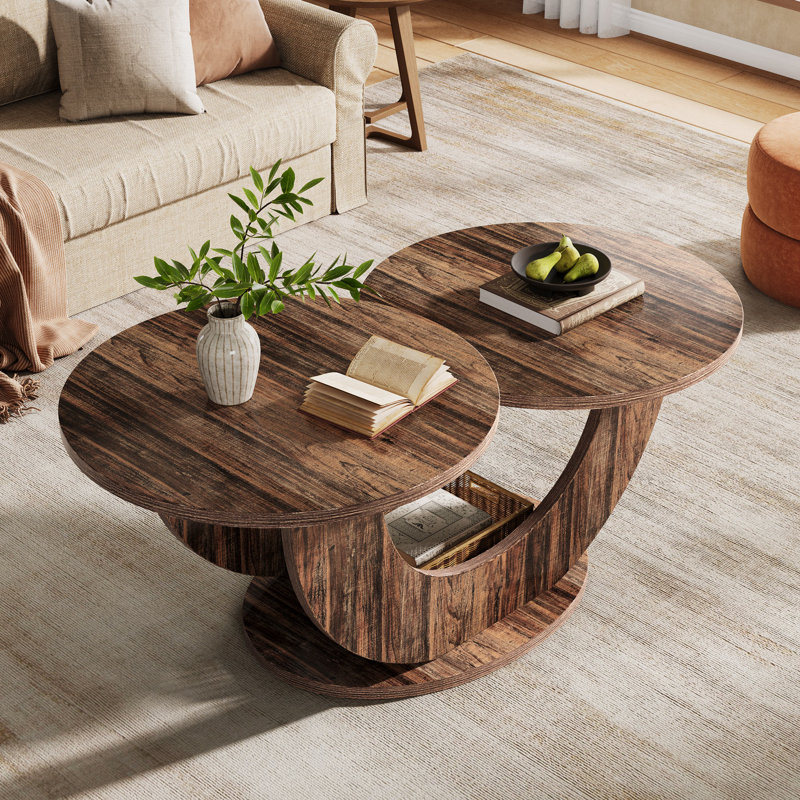 Table basse avec tablette de rangement et cadre en bois, Rustic Brown