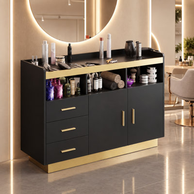 Station de salon tout-en-un avec tiroirs et armoires de rangement, armoire de salon autoportante avec supports pour sèche-cheveux pour salon professionnel, spa et maison