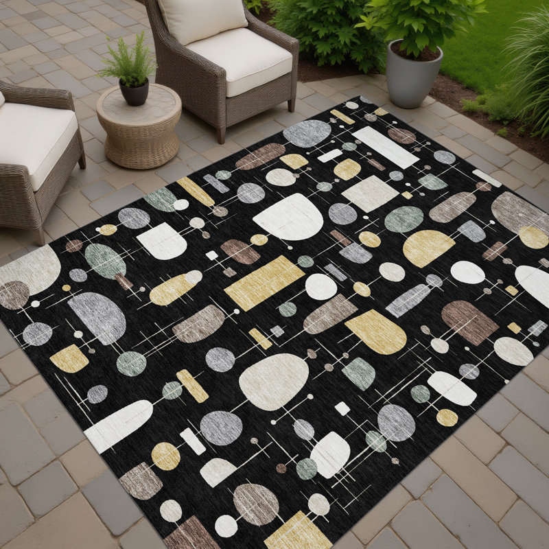 Machine Washable Indoor/Outdoor Juliet ACN2393 Mid-Century Modern Rug, Rectangle 3' x 5'