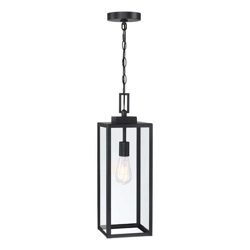 Lanterne suspendue d'extérieur 1 lumière avec finition noir mat, H 21,49 po x l 7 po x P 7 po