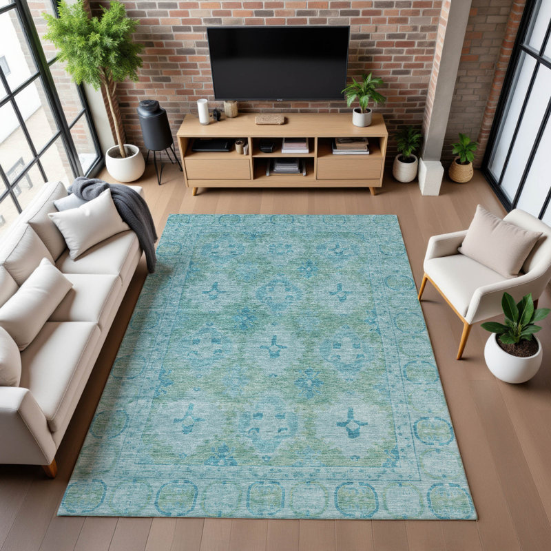 Premium Machine Washable Lubbers AMF1760 Border Rug, Rectangle 3' x 5'