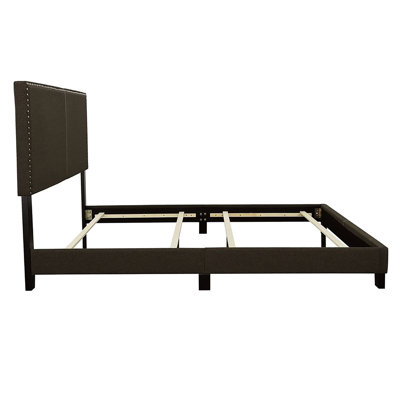 Twin Bed With Charcoal Upholstery And Wood Leg Framework Modern Aesthetic Solid Base