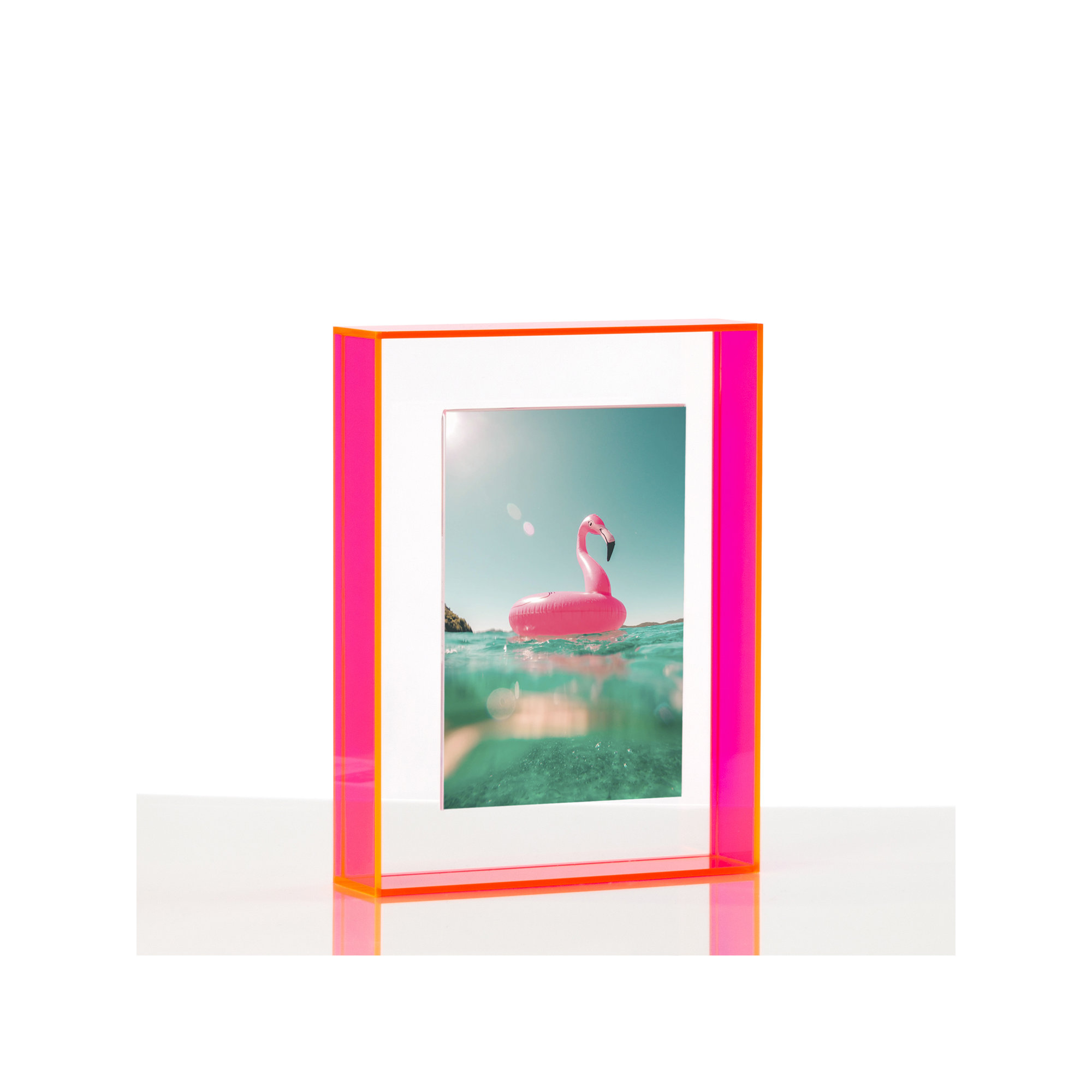 Float Frame for Tabletop or Wall with Magnetic Photo Holder, 4" x 6", Neon Pink