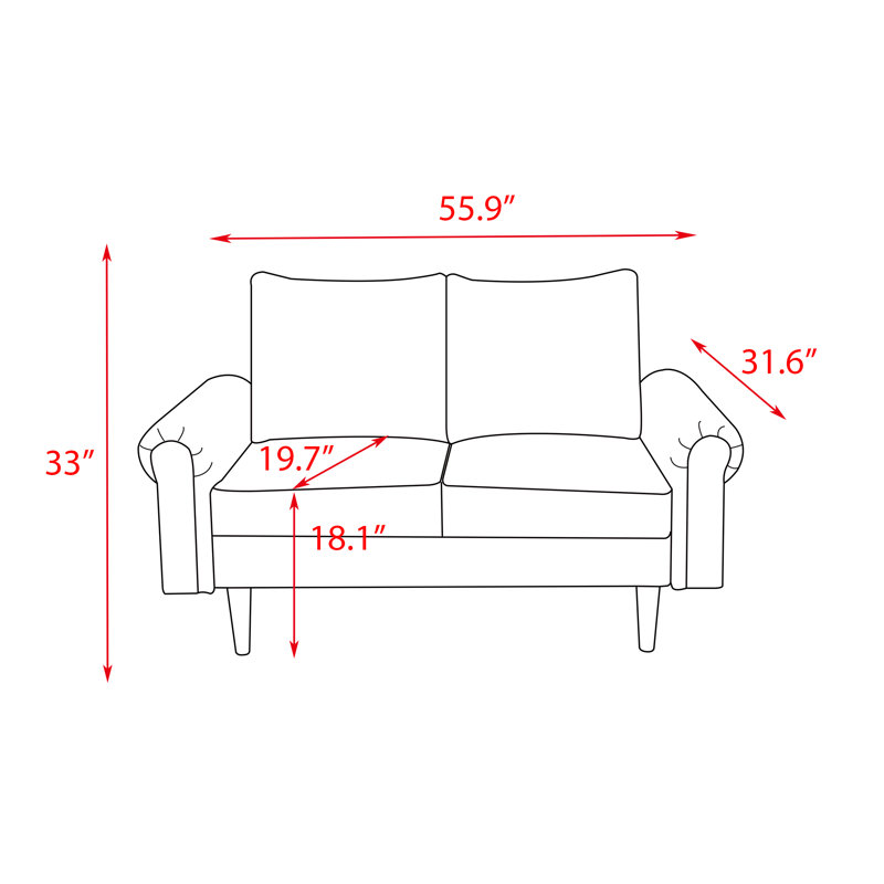 Jahzari 56'' Upholstered Sofa, Blue 100% Linen
