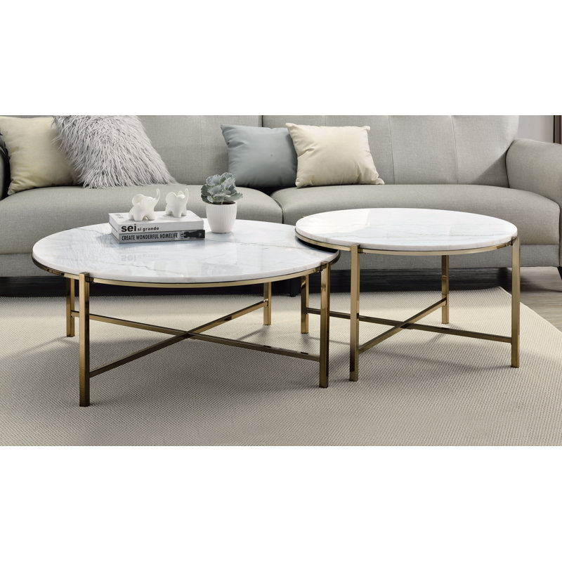 Marthony Nesting Table Set in Natural Marble Top and Nickel (Set of 2)