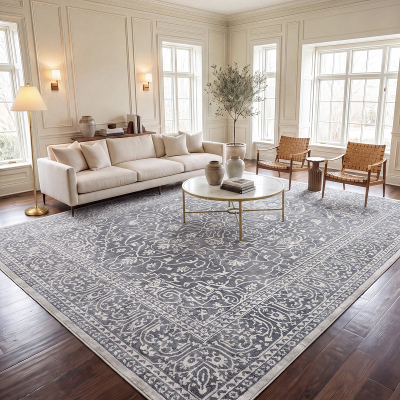 Tapis gris foncé / crème Calidia, Rectangle 10 pi x 14 pi