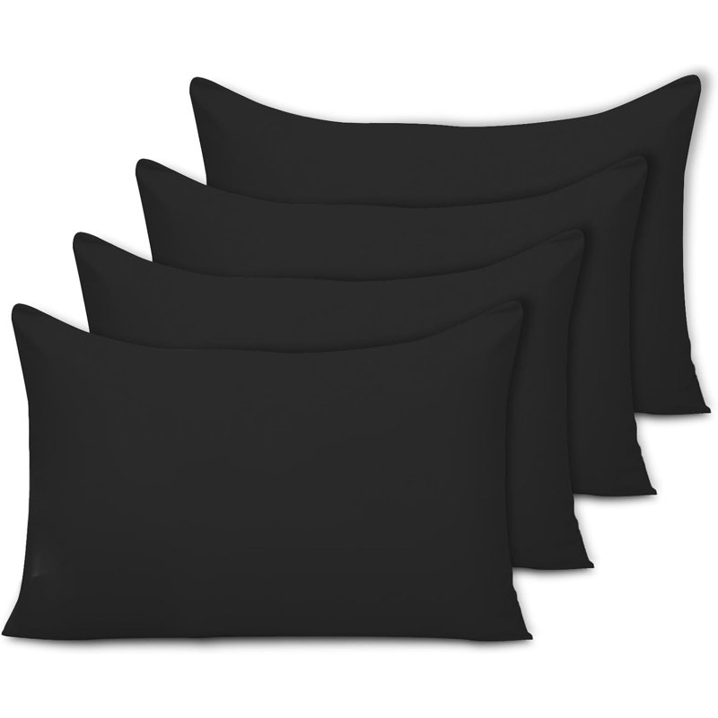 Pillow Cases Super Soft Brushed Microfibre Pillow Covers Breathable Hypoallergenic Non Iron Envelope Closure, Black