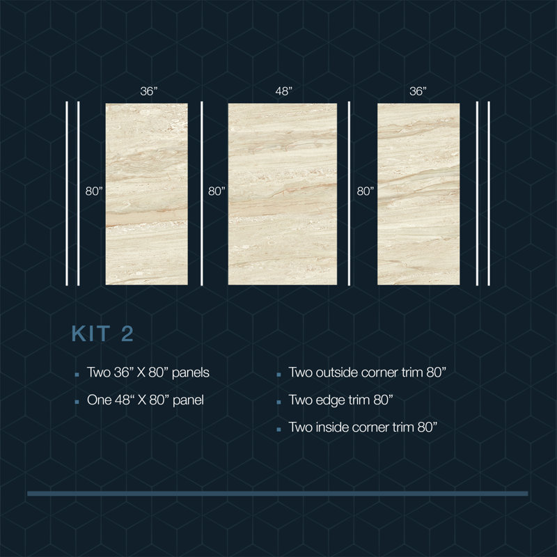 Polymarm 48" W 80" H 36" D Three Wall Composite Shower Wall Panel Surround, Diana Reale