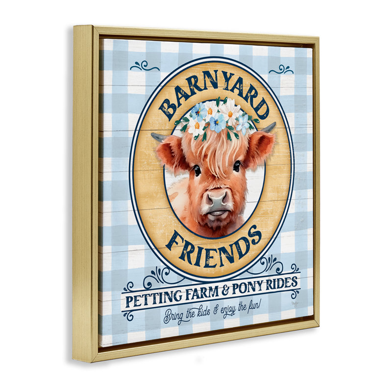 "Barnyard Friends", art mural encadré en toile flottante par Mollie B., Cadre flottant métallique doré, H 25 po x l 25 po