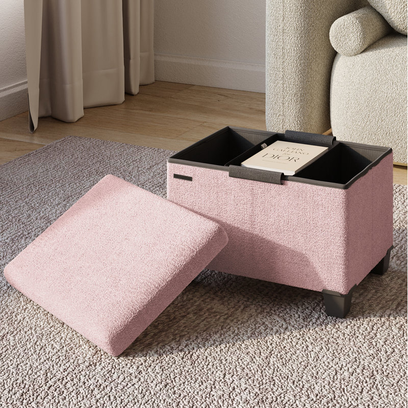 Banc de rangement avec repose-pieds Vérrant Boucle, Rose, H 11,5 po x l 16 po x P 10,5 po