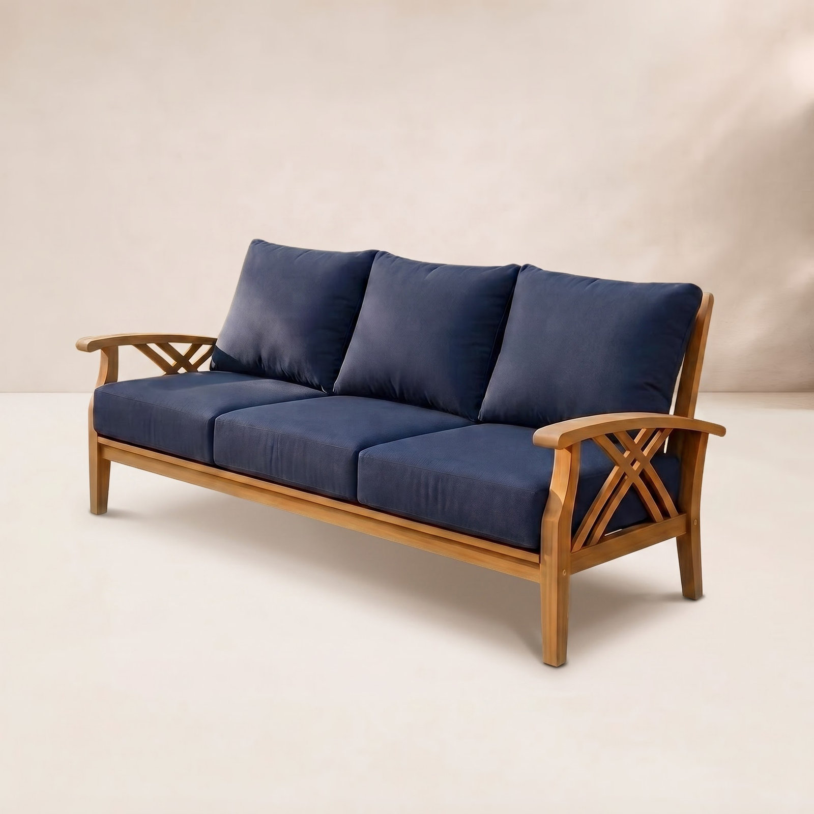 Cotesfield 78" Teak Patio Sofa, Navy