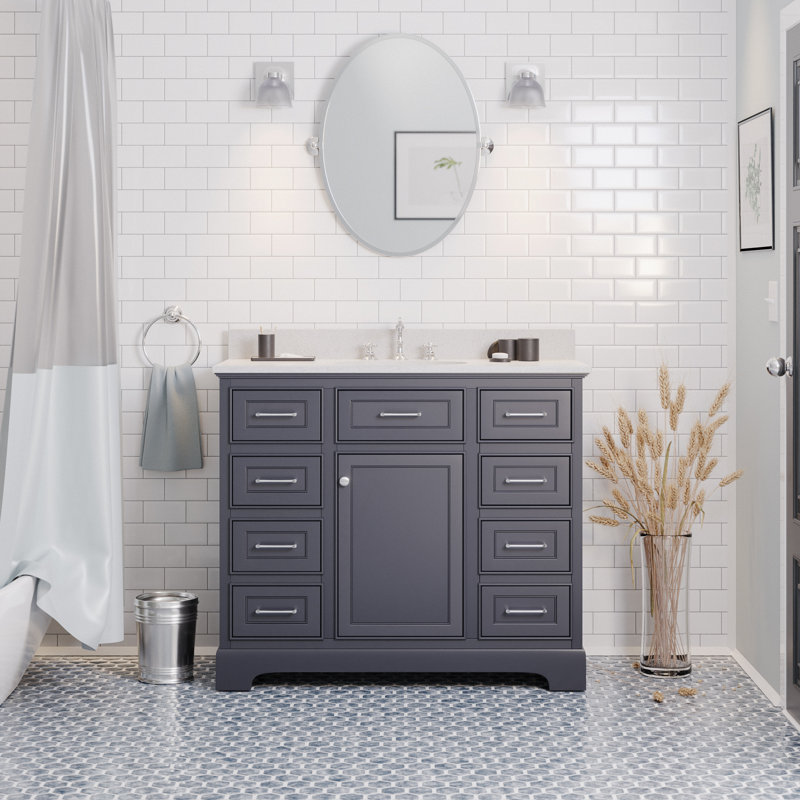 Ensemble de meuble-lavabo simple 42 po Ronnie, Gris anthracite, Quartz